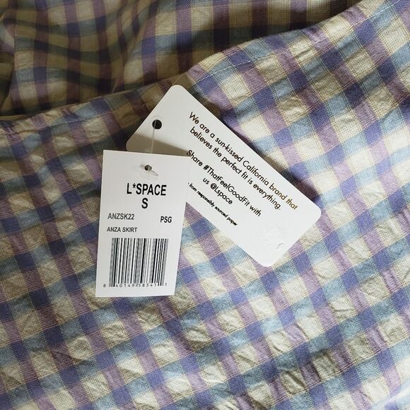 L*Space Anza Gingham Wrap A-Line Midi Skirt Women's Size Small Purple White Blue - Picture 6 of 8